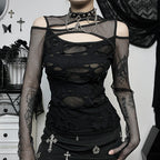 Damen Modisches Oberteil mit transparentem Mesh-Design und raffinierten Cut-Outs