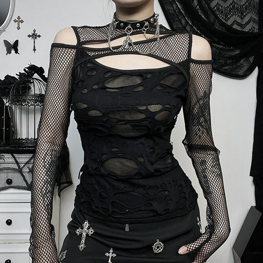 Damen Modisches Oberteil mit transparentem Mesh-Design und raffinierten Cut-Outs R&B