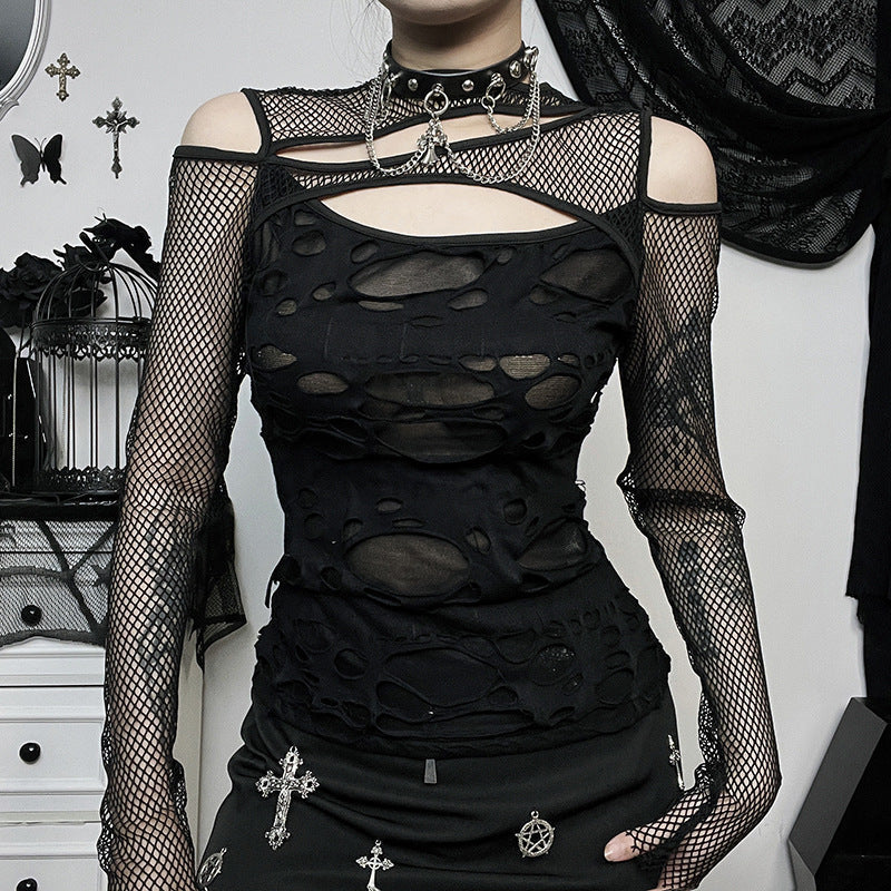 Damen Modisches Oberteil mit transparentem Mesh-Design und raffinierten Cut-Outs R&B