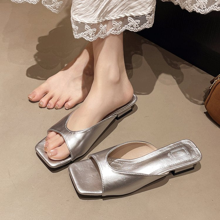 Damen offene Mules mit modernem Blockabsatz R&B