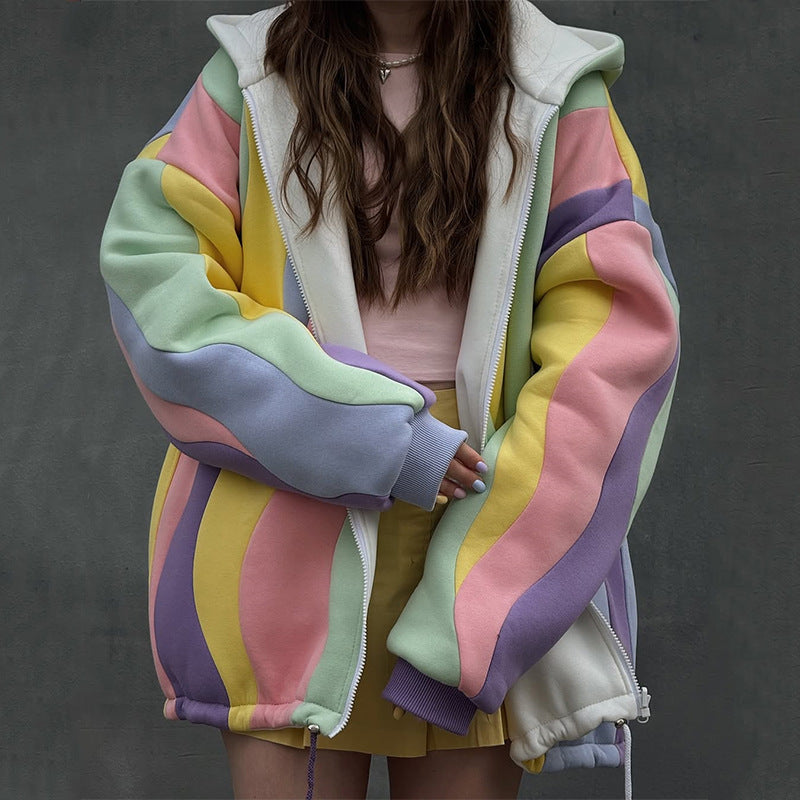 Damen Oversized Kapuzenjacke mit farbenfrohem Wellenmuster R&B