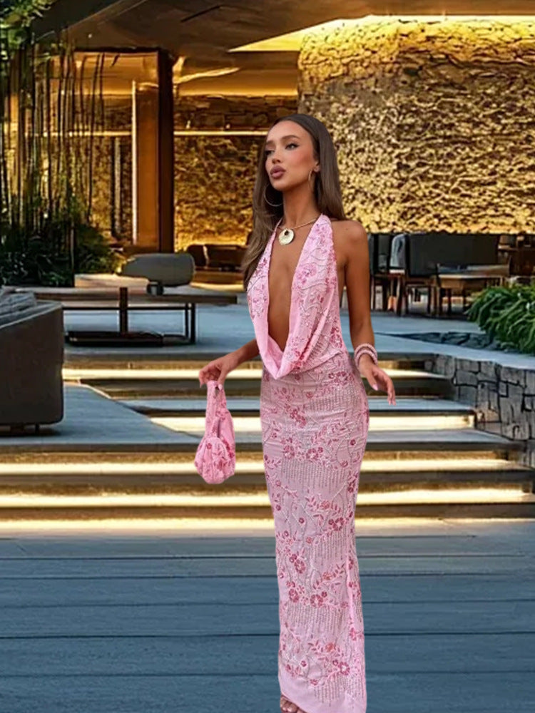 Damen Elegantes Maxikleid mit raffiniertem Drapierungsdesign und floralem Muster R&B
