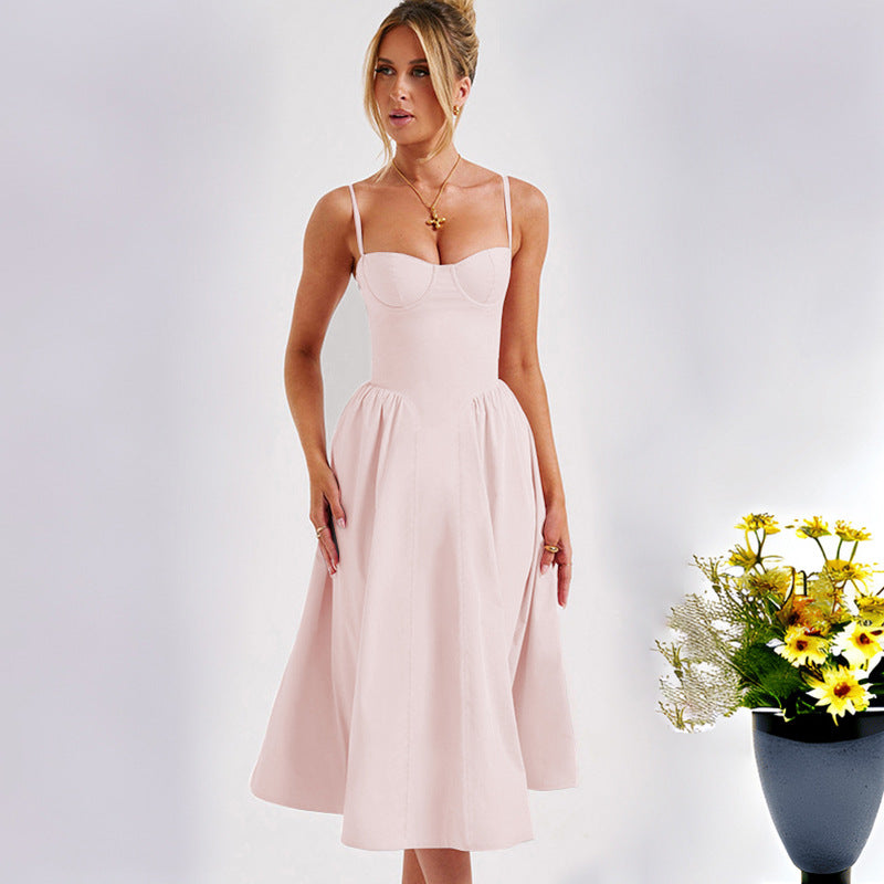 Damen Midikleid mit tailliertem Oberteil und fließendem Rock R&B