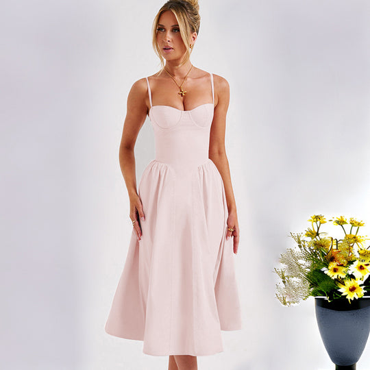 Damen Midikleid mit tailliertem Oberteil und fließendem Rock R&B