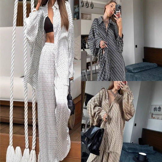 Damen Blusenset mit modernem geometrischem Muster und lässigem Schnitt R&B