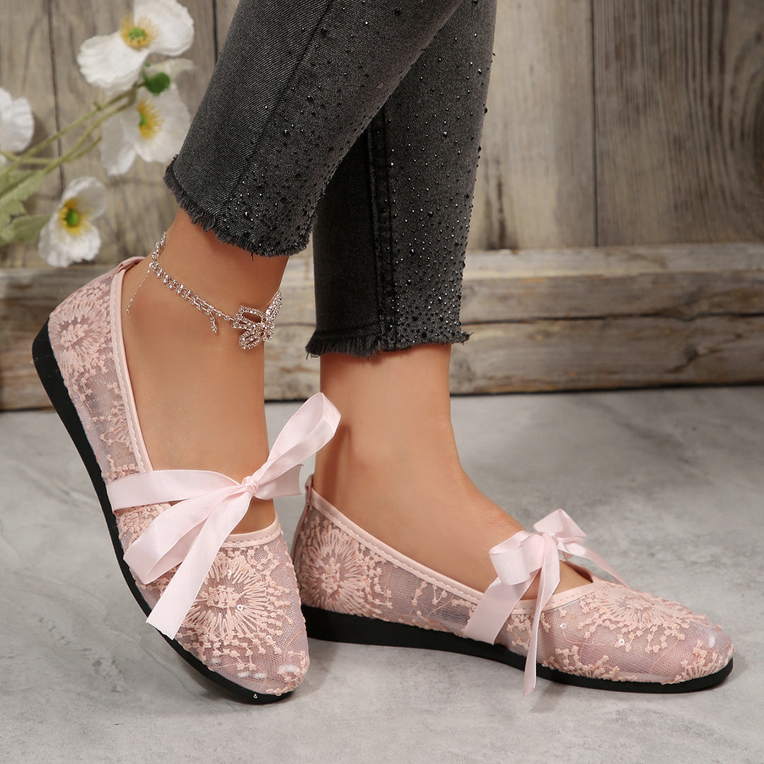 Damen Elegante Spitzenschuhe mit dekorativen Schleifen und funkelnden Akzenten R&B
