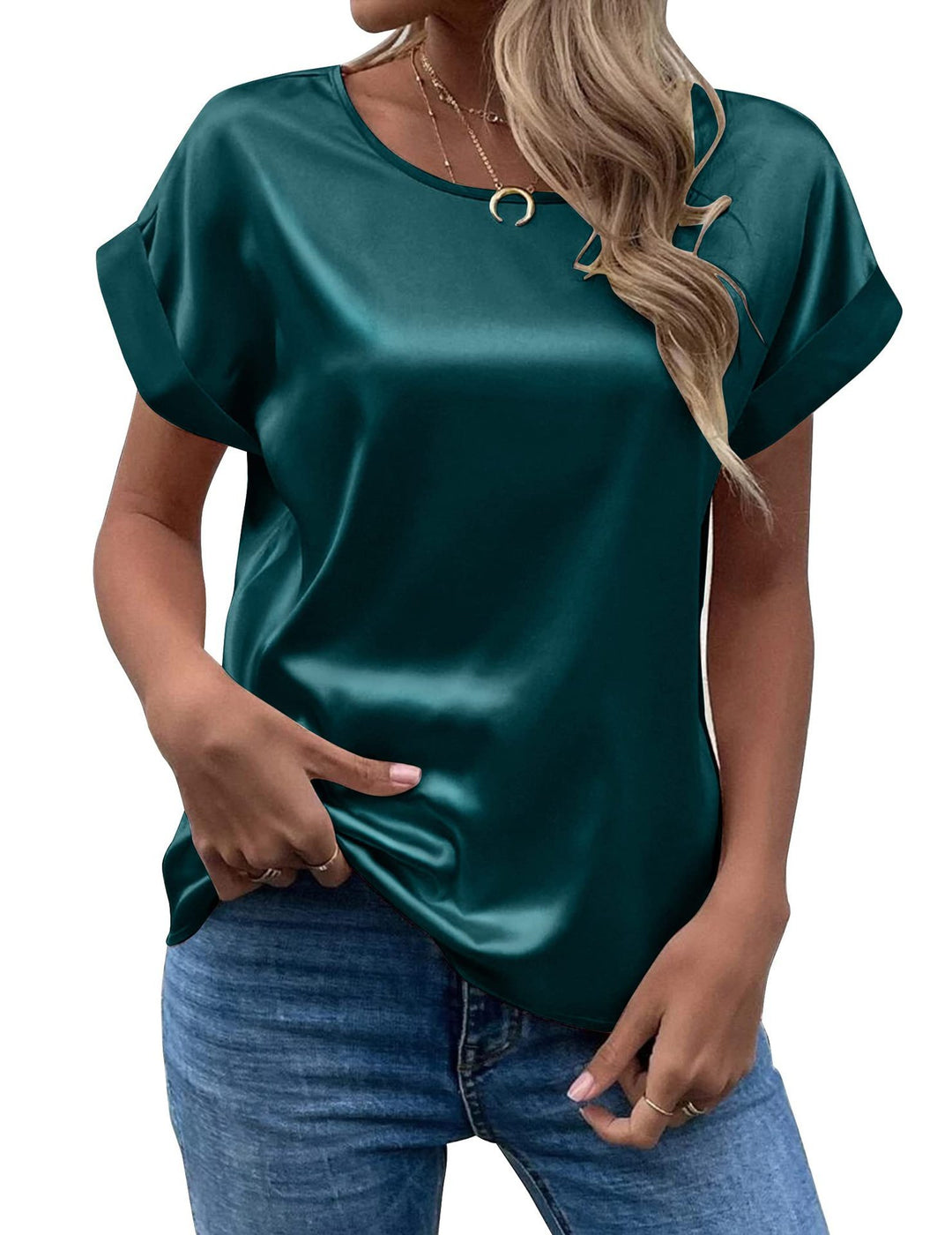 Damen Elegantes Kurzarmshirt aus hochwertigem Satinmaterial R&B