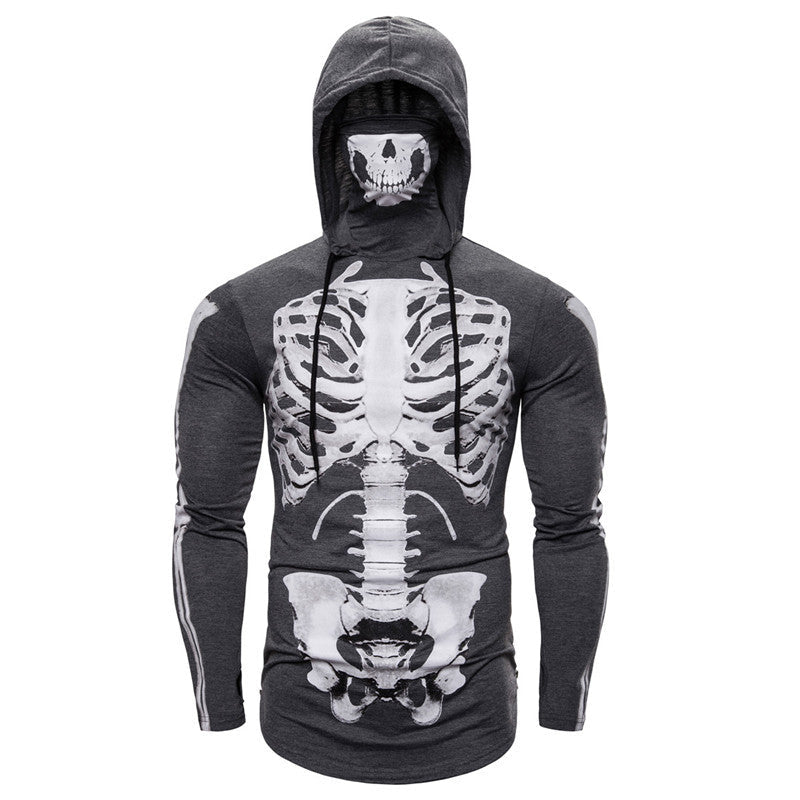 Herren Hoodie mit Skelett-Design und praktischem Gesichtsschutz