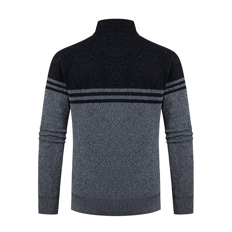Herren Strickjacke mit modernem Zipper und sportlichem Streifenmuster