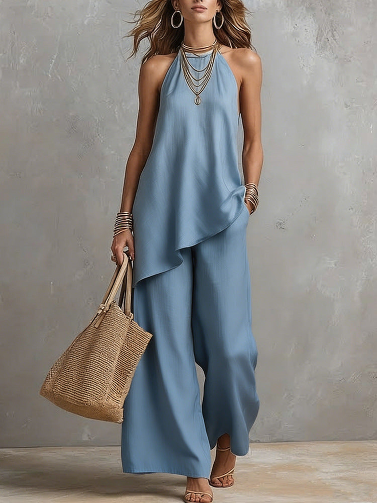 Damen luftiger Jumpsuit mit asymmetrischem Schnitt R&B