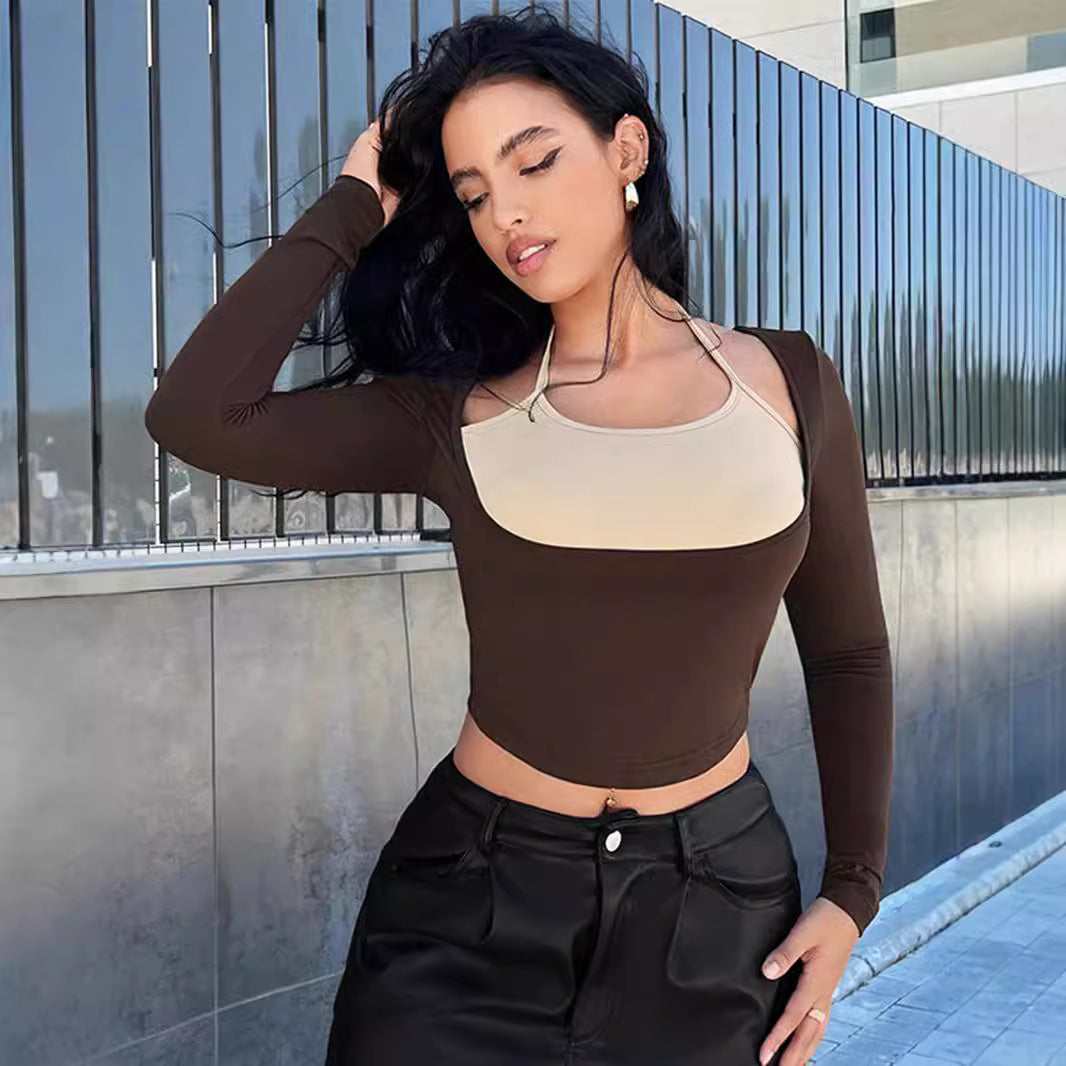 Damen Figurbetontes Longsleeve mit raffinierten Layering-Details R&B