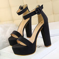 Damen Hochhackige Plateau-Sandalen mit verstellbarem Knöchelriemen und robustem Blockabsatz R&B