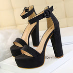 Damen Hochhackige Plateau-Sandalen mit verstellbarem Knöchelriemen und robustem Blockabsatz R&B
