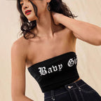 Damen Bandeau-Top mit kreativem Schriftzug R&B