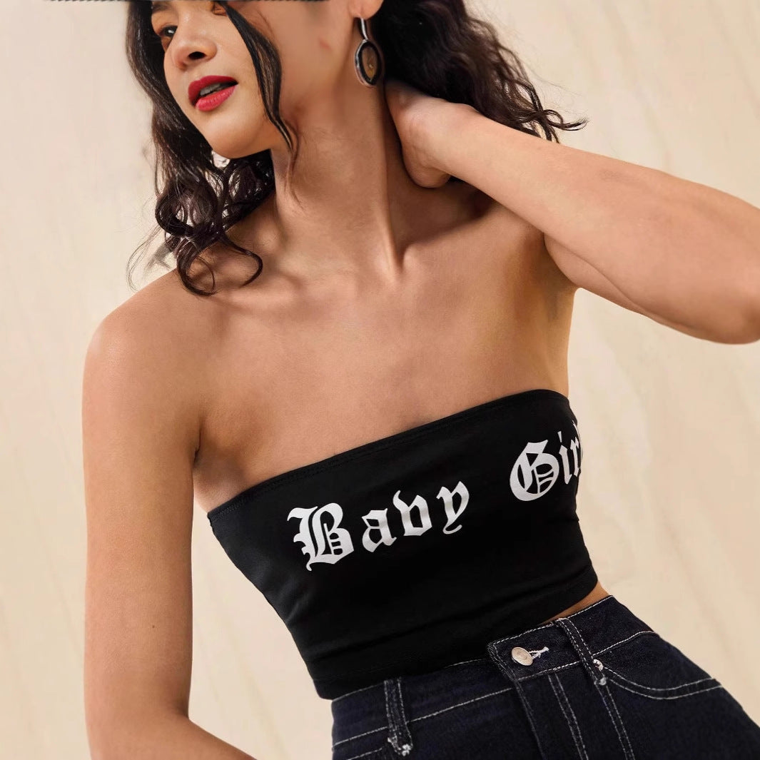Damen Bandeau-Top mit kreativem Schriftzug R&B