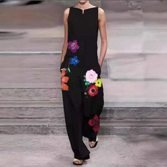 Damen Modischer Jumpsuit mit floralem Design und praktischen Taschen R&B