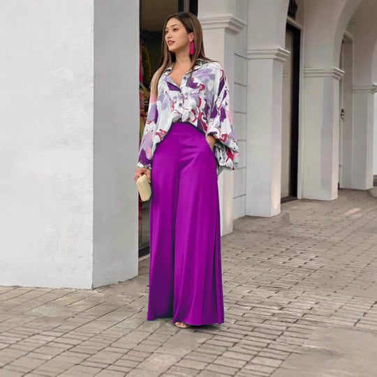 Damen Weit geschnittene Culotte-Hose mit hohem Bund und fließendem Stoff R&B