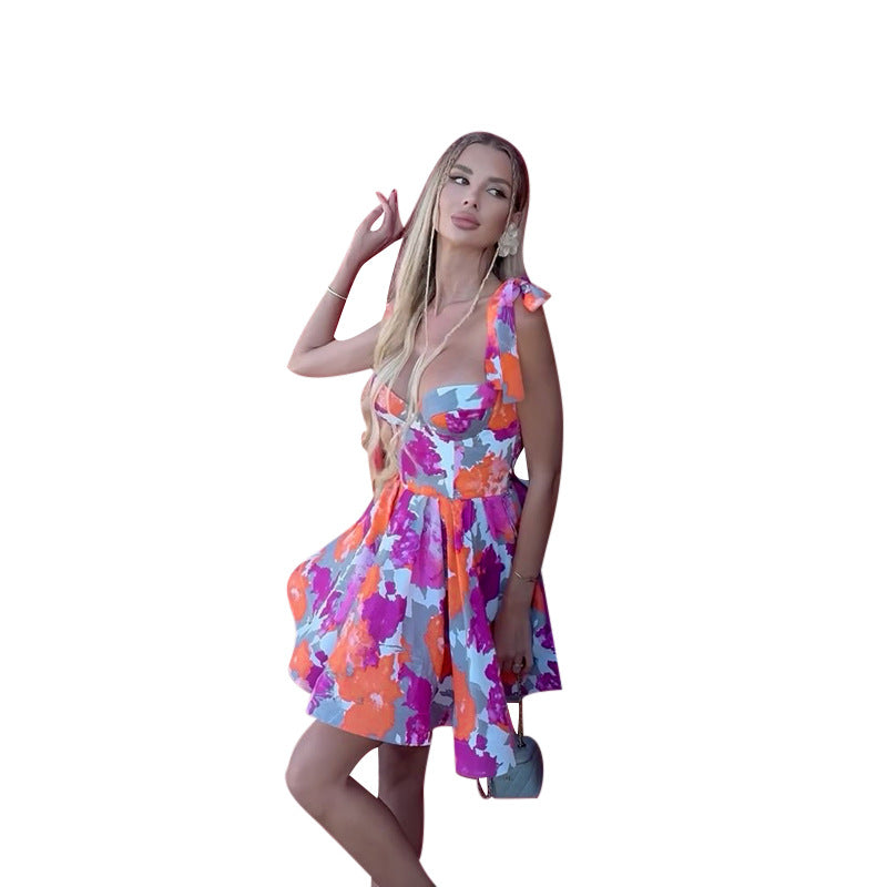 Damen verspieltes Minikleid mit schulterfreien Ärmel und herzförmigem Dekolleté R&B