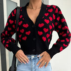 Damen Strickjacke mit Herzmotiv und dekorativen Knöpfen