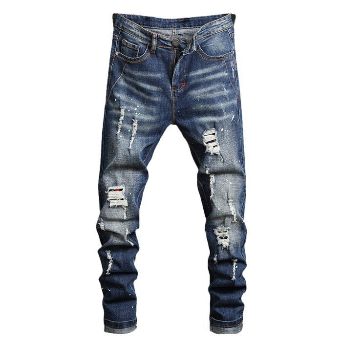 Herren Ripped Denim-Jeans mit kontrastierenden Details und schmalem Schnitt R&B