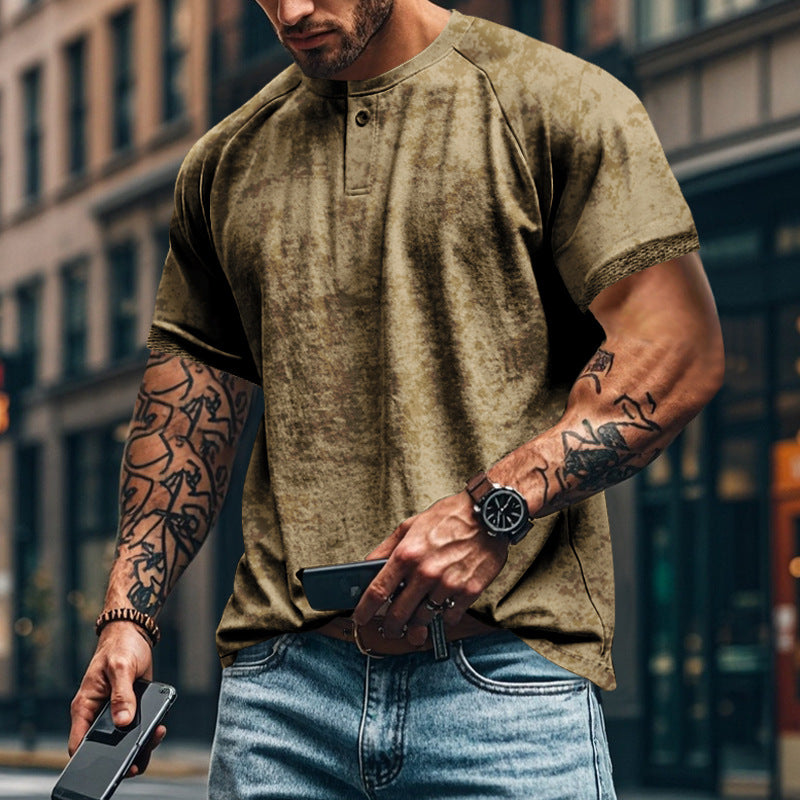 Herren lässiges Kurzarm-Henley-T-Shirt mit strukturiertem Design R&B