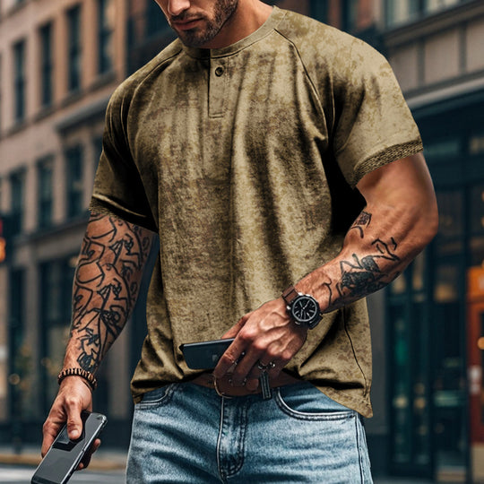 Herren lässiges Kurzarm-Henley-T-Shirt mit strukturiertem Design R&B