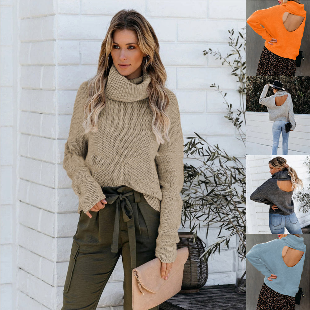 Damen Strickpullover mit hohem Kragen und lässigem Schnitt R&B