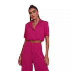 Damen Elegantes Kurzarm-Blusen und Palazzo-Hosen-Ensemble R&B
