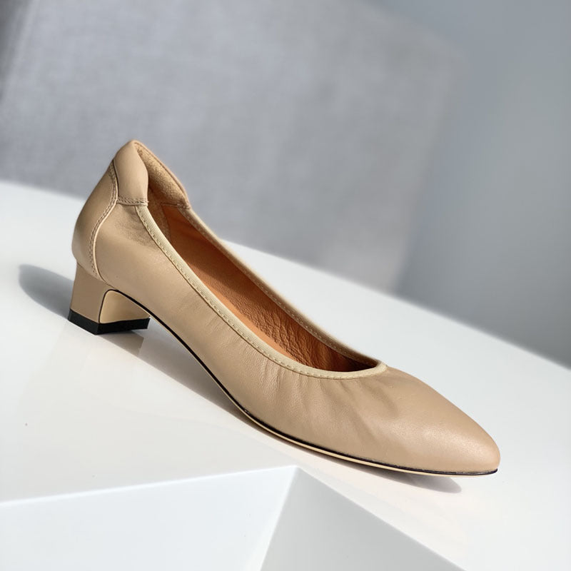Damen Bequeme spitz zulaufende Ballerinas mit flexiblem Blockabsatz