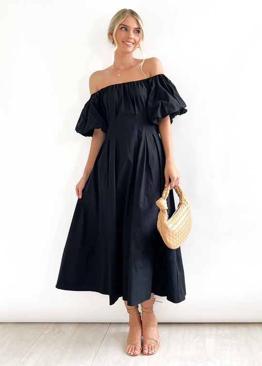 Damen Maxikleid mit schulterfreier Silhouette und voluminösen Ärmeln R&B
