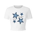 Damen Crop-T-Shirt mit kreativem Herzmotiv und motivierendem Schriftzug R&B
