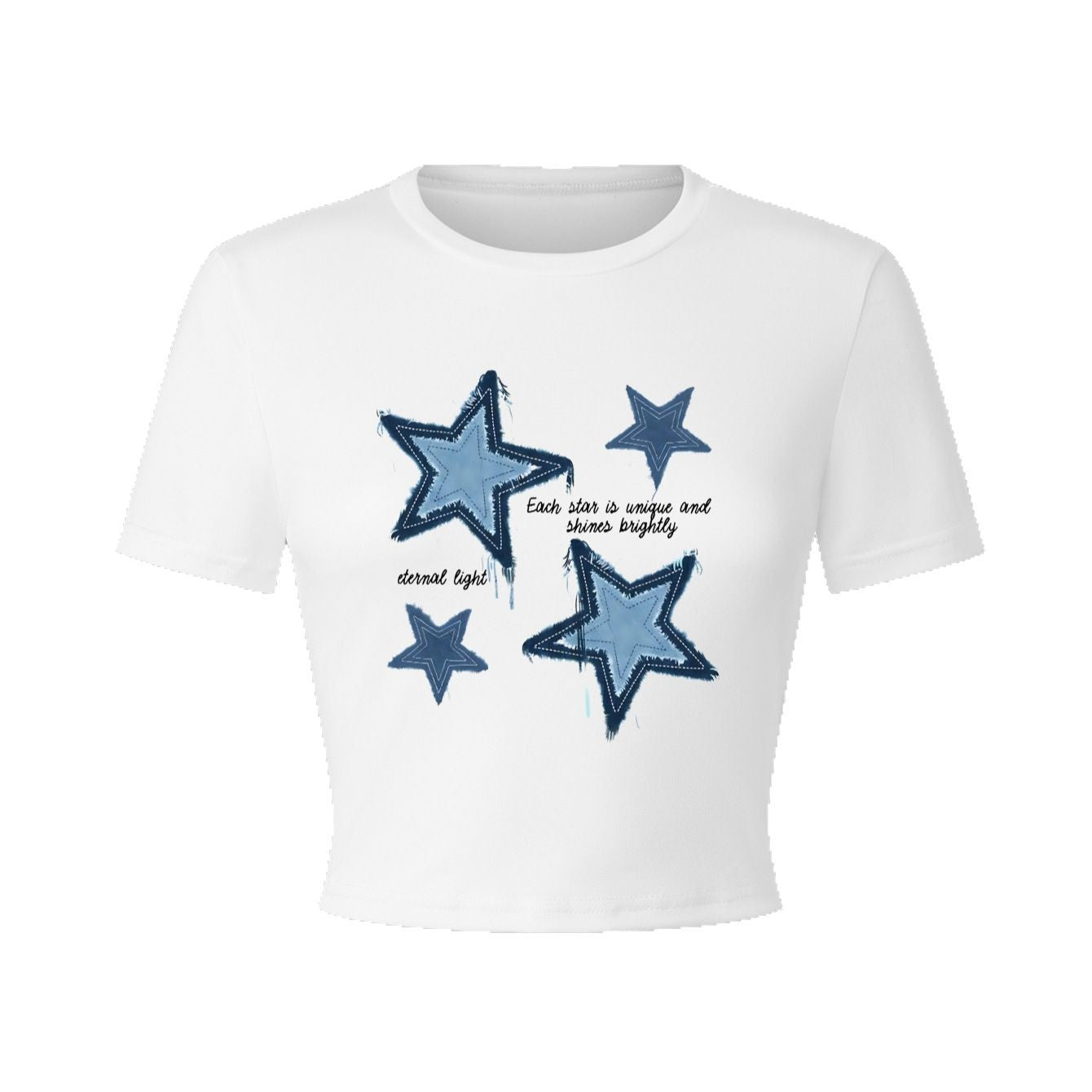 Damen Crop-T-Shirt mit kreativem Herzmotiv und motivierendem Schriftzug R&B