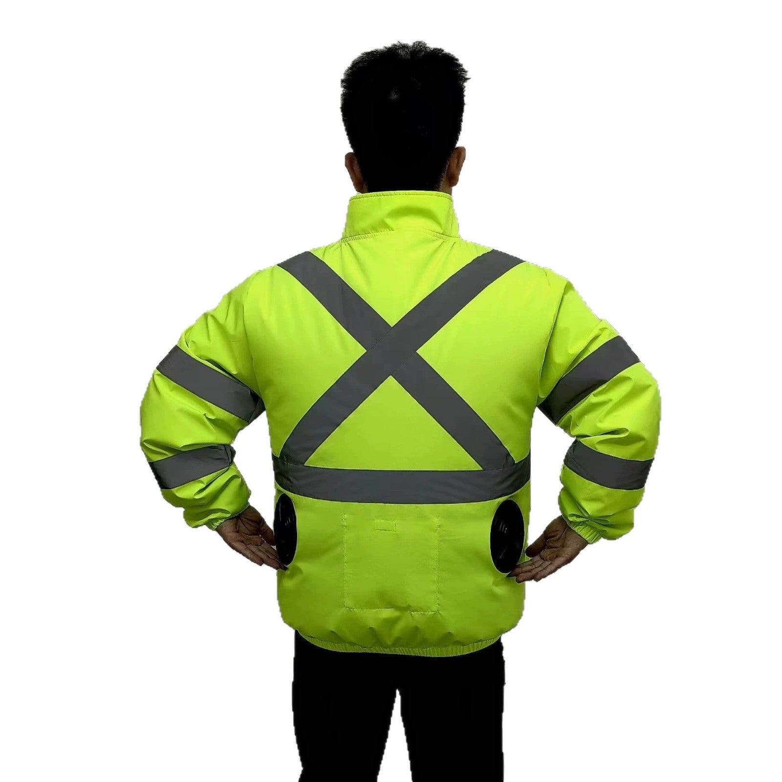Unisex nan hoch atmungsaktive Warnschutzjacke mit integrierten Lüftern und reflektierenden Kreuzstreifen R&B