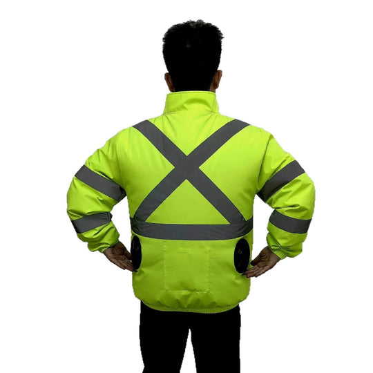 Unisex nan hoch atmungsaktive Warnschutzjacke mit integrierten Lüftern und reflektierenden Kreuzstreifen R&B