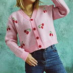 Damen Strickjacke im fröhlichen Kirschmotiv R&B