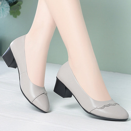 Damen Elegante Pumps mit zierlicher Wellenkante und komfortablem Blockabsatz R&B
