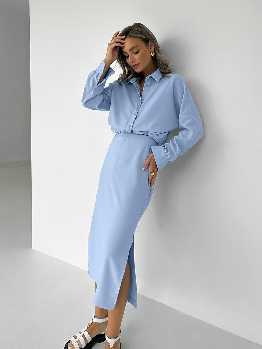Damen Elegantes Langarmhemd mit passender Maxiröcke R&B