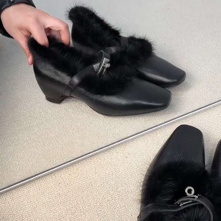 Damen Pantoletten mit luxuriösem Fellbesatz und modernem Design