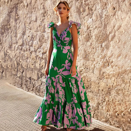 Damen Einteiler Badeanzug mit voluminösen Rüschen und floralem Design R&B
