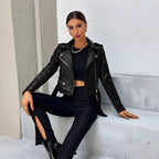 Damen Taillierte Kunstlederjacke mit asymmetrischem Reißverschluss
