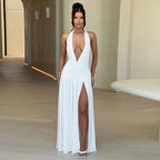 Damen Elegantes Maxikleid mit tiefem V-Ausschnitt und dekorativen Rüschendetails R&B