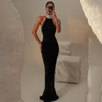 Damen Elegantes Maxikleid mit voluminösem Rüschen-Design und hohem Kragen R&B