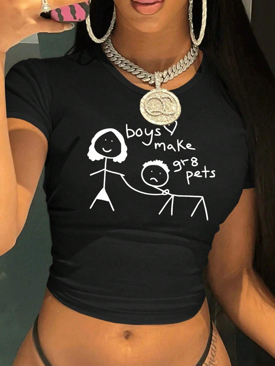 Damen Crop-T-Shirt mit kreativem Bärenmotiv und witzigem Spruch R&B