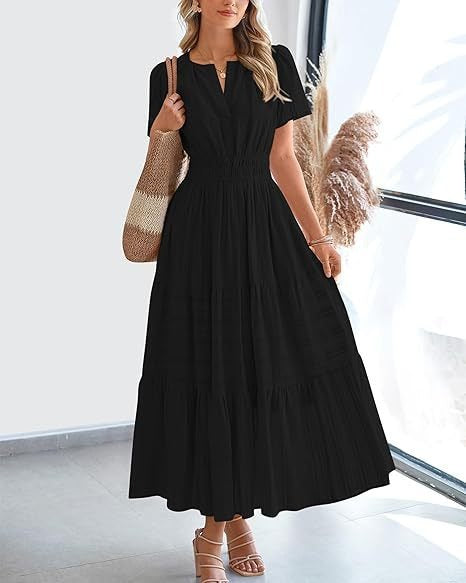 Damen Maxikleid mit modischem V-Ausschnitt und luftigen Rüschen R&B