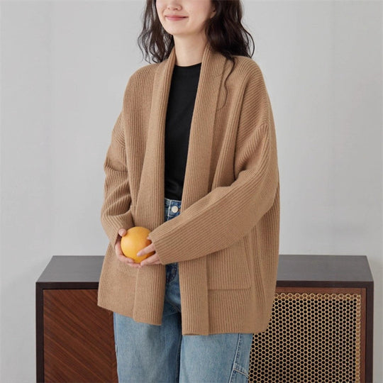 Damen Weicher Strickcardigan mit Rundhalsausschnitt und lässigem Schnitt R&B