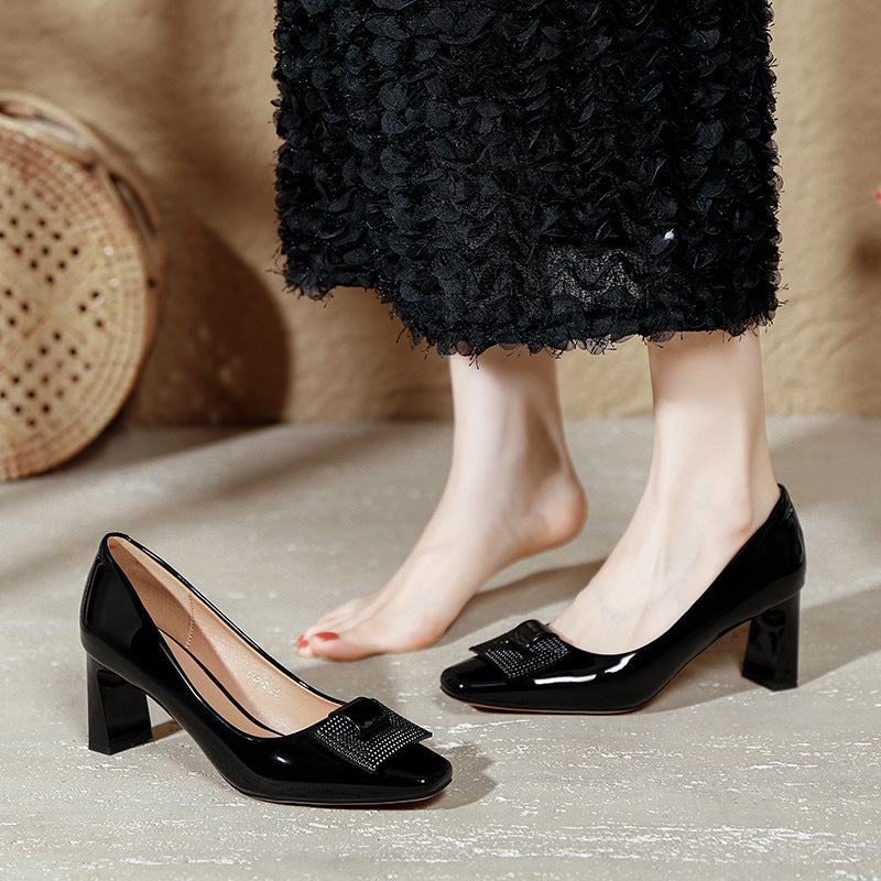 Damen elegante Blockabsatz-Pumps mit geschmackvollem Zierschleifen-Detail