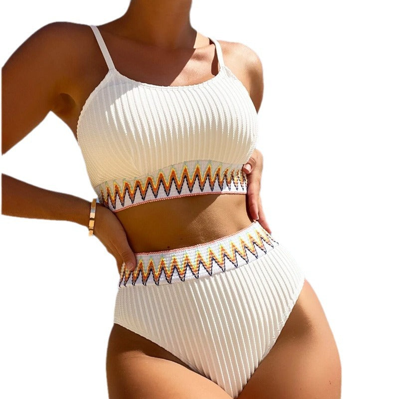 Damen Bikini-Set mit modischem Streifenmuster und hochwertigem Material R&B
