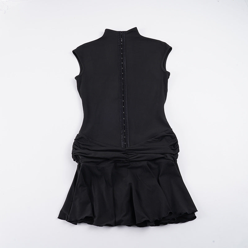 Damen Elegantes Wickelkleid mit hochgeschlossenem Kragen und Rüschenelementen R&B