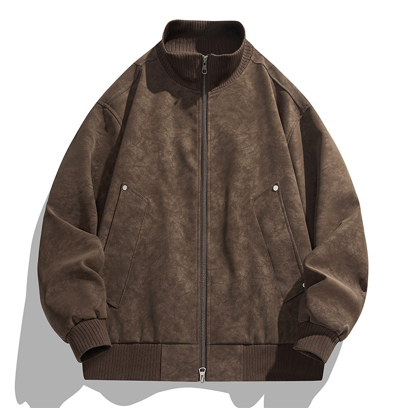 Herren modische Bomberjacke aus weichem Kunstleder mit elastischen Bündchen und praktischen Taschen