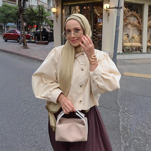 Damen modische kurze Jacke mit voluminösen Ärmeln R&B